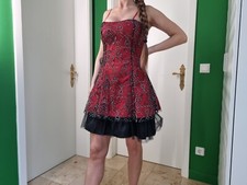 Red Rot Spitze Tüll Etuikleid Cocktailkleid WGT Abitur Jugendweihe Gothic 36 S M