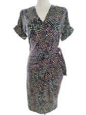 💚 DIANE VON FURSTENBERG Wickelkleid für Damen Schwarz 42 Kurzer Ärmel Seide 💚