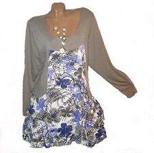 Tunika Kleid Shirt Piment Rouge Paris Lagenlook weiß braun lila T4 48 50 XL Neu