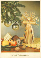 Glückwunsch Weihnachten, Strohpuppe, Tannenzweig, DDR Künstler-Postkarte 1960
