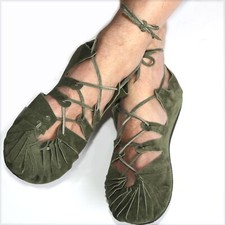 Bundschuhe Leder Grün Schuhe Sandalen Larp Mittelalter Wikinger Reenactment Goa