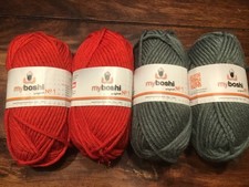4 x 50g MyBoshi No 1, Mützengarn Wolle Signalrot  Titangrau