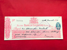Cheque Royal Bank of Scotland 1931 Esbank Dalkeith 2 P. Revenue Stempelmarke