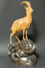 42cm gr. geschnitzte Holzfigur Steinbock Gamsbock Figur Holzschnitzerei Holz RAR