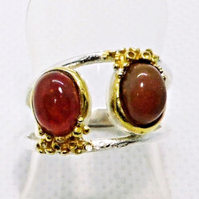 Oval Cabochon Schwarzer Opal Ring 925 Silber 585 Bicolor vergoldet 17,8 mm 56