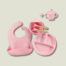 6er Baby Geschirrset Silikon Teller mit Saugnapf Rutschfestes Kindergeschirr Set