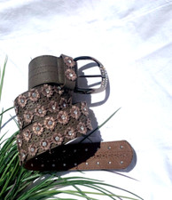 FASHION Gürtel Hüftgürtel Breit mit Flowers Swarovski Elemente taupe 90 cm