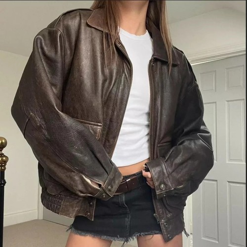 Oversized braun lederjacke - oversized,