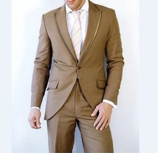 Arbeitskleidung Bräutigam Smoking Herren 2-Teiler Anzüge Maßgeschneidert Khaki