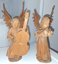 2 x Holzfigur geschnitzt, filigrane Engel mit Musik, 15 cm, Handarbeit, TOP 49G