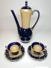 Ilmenau Graf von Henneberg Porzellan Echt Kobalt Kaffeegeschirr-Set vergoldet