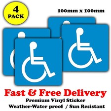 4 x Behindertenblaues Abzeichen - Vinyl Aufkleber - 100 mm Quadrat - Auto Van Heim Mobilität