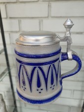 Bierkrug mit Henkel und Zinndeckel, Steinzeug, Handarbeit mit echter Salzglasur