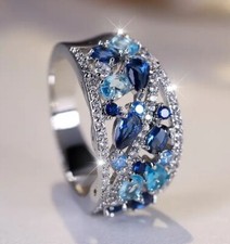 Ring Damenring 925 Silber Plattiert Rhodiniert Zirkonia Königsblau