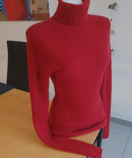 Allude, Kaschmir traumhaft schöner Rollkragenpullover, gerippt, rot, M