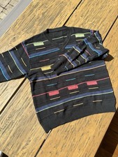 True Vintage Strickpullover Retro L-XL Wolle Sweater Muster Unisex Regenbogen