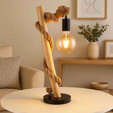Tischlampe Tischleuchte Holzlampe Schlafzimmerleuchte Hanfseil braun H 53,5 cm