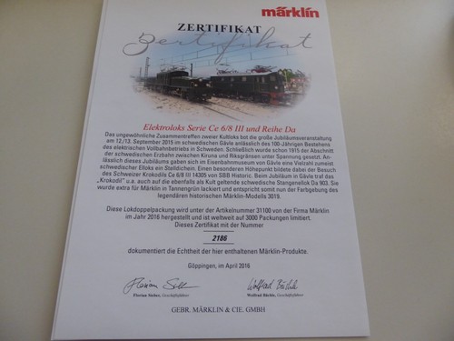 Märklin zertifikat aus - märklin, ho