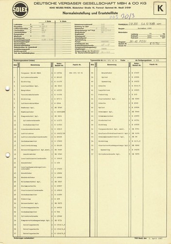 Datenblatt einstelldaten solex - einstelldaten,