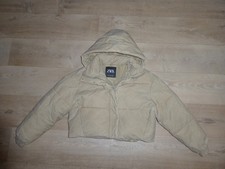 ZARA dicke kurze Winter Jacke Steppjacke Oversize m.Kapuze Beige Gr.XS *TOP* OB