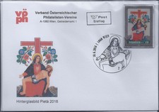 Österreich 2016: Mi: AT 3274 Pietà mit Kreuz; Glasmarke auf Ersttagsbrief / FDC