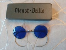 Dienst Brille mit Etui - Dienstbrille 2. WK - blaue Gläser Manöverbrille  REPRO?
