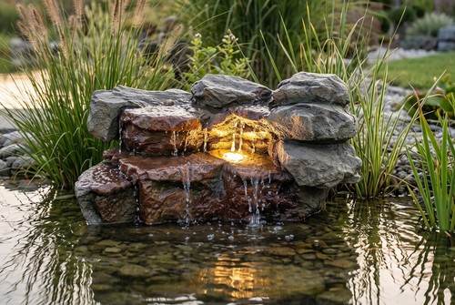 Teichwasserfall mit led - teichwasserfall,