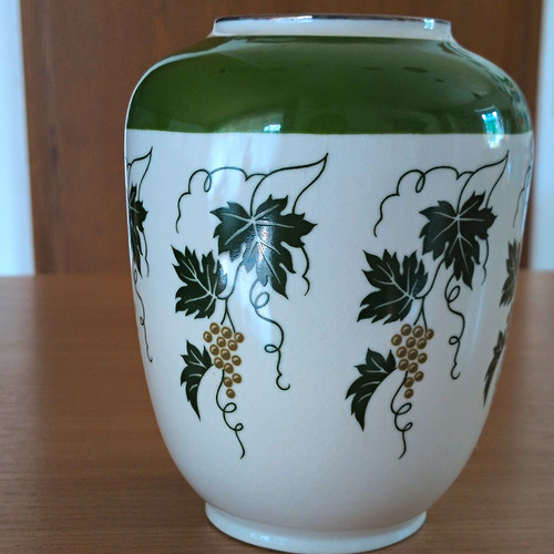 Ddr porzellanvase grün - porzellanvase, grün/weiß
