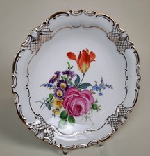 Alter Vintage PGH Wandteller Porzellan Teller Handgemalt Blumendekor Goldrand 