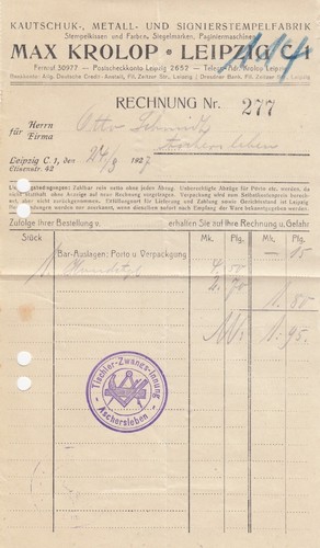 Leipzig rechnung 1927 max - leipzig,,