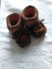 Handgestrickte, selbstgestrickte Schuhe Baby braunt., Socken Baby 11 - 12 cm neu