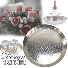 XXL Dekoschale Tablett silber Kerzenhalter Schale Serviertablett Ø 36 cm ~vds