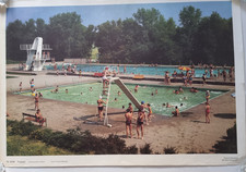 Vintage Schulwandbild- Freibad-  60er Lehrtafel Schautafel -Der Neue Schulmann