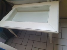 Couchtisch weiß Hochglanz imaginäre Patina Glasplatte mit Schubfach sehr stabil