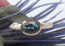 SCHMUCK-STCK RING SILBER Indigolith oval mattiert 17,5 55 Turmalin blaugrün