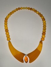 antike rare Kette Statementkette Bernstein  Butterscotch Art Deco Vintage 899