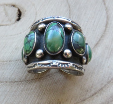 Indianerschmuck Ring 925 Silber Sterling mit 5 x Türkis Gr. 58 verstellbar