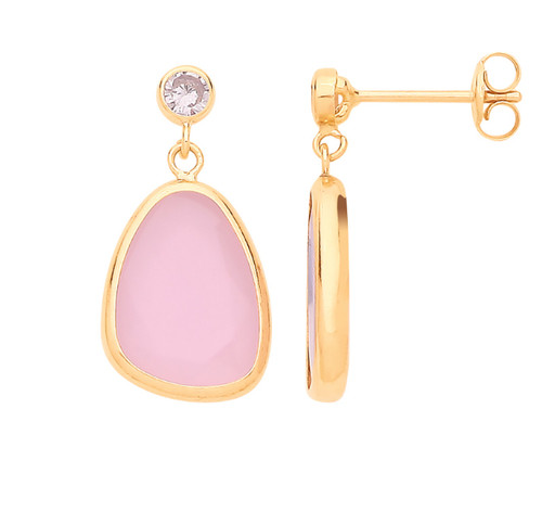 9ct gelbgold und rosa glas - rosa,