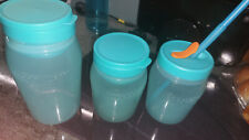 Tupperware,4er Universalbehälter türkis+Trinkhalm 2x825ml 550 ml Togo Müsli Bowl