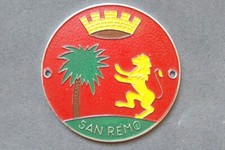 Auto Plakette - San Remo - Vintage car badge - Vespa Beinschild 