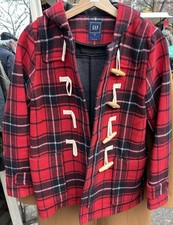 Gap Wollmischung Dufflecoat Rot-Schwarz Kariert Damen Größe XS