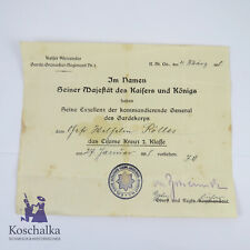 Verleihungsurkunde für Eisernes Kreuz 2. Klasse, 1. Weltkrieg, Original (6028EB)