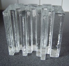 Vintage Block Glas Solifleurvase Zweigvase kubistisch 10x11x7cm Blockglas klar