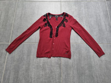 Guess Strickjäckchen Jacke Weste Strick Strickweste S weinrot mit Spitzeneinsatz