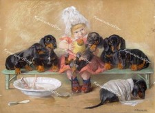 August Roeseler Hund dog Dackel Teckel Welpen puppy dachshund Puppe Kinder Spiel