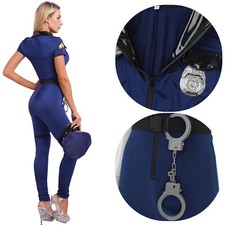 Damen Sexy Polizei-Kostüm Uniform Outfit inkl Handschellen und Kunstleder Gürtel