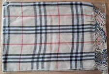 Leichter Schal; Wolle/Acryl; beige-anthrazit-rot kariert; 60x160 cm; neu!