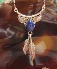 KX Collier Kette  Feder Sterling Silber 925 Lapislazuli blau