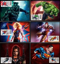 BRIEFMARKE POSTKARTE GANZSACHE MARVEL CAPTAIN IRON HULK BLACK PANTHER SUPERMAN