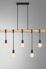 Pendelleuchte Retro Holz 5-flammig E27 Hängelampe schwarz Vintage Esstisch